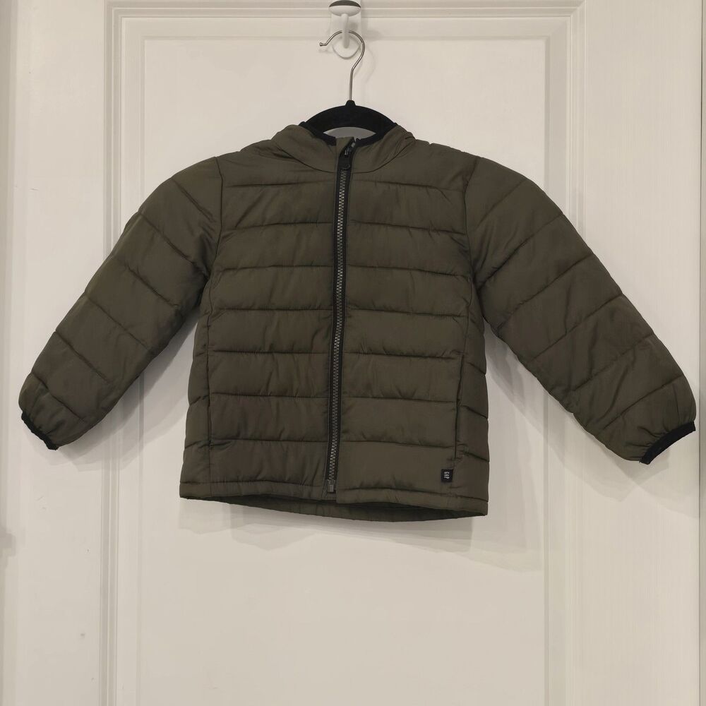Baby Gap ColdControl Puffer Jacket Olive Green Hooded Coat Kids Size 4T